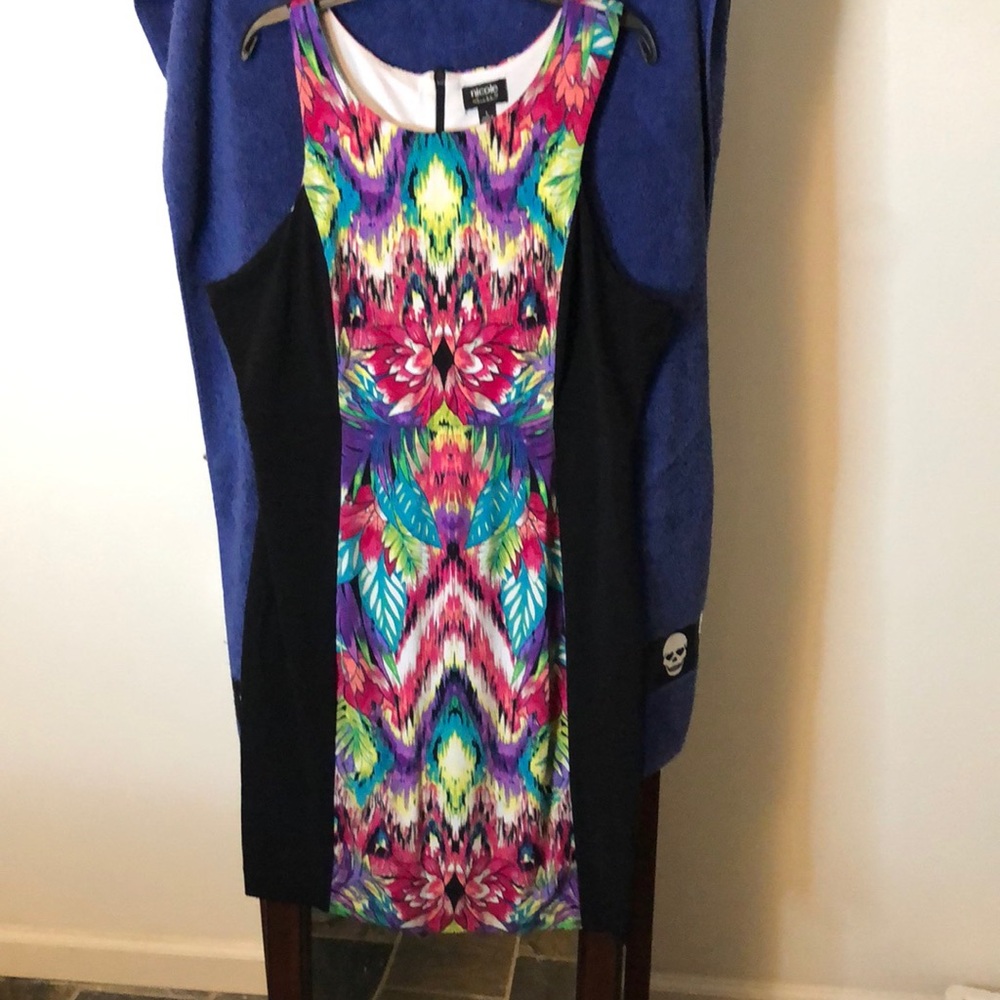 Colorful sleeveless Nicole Miller dress.